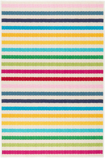 Rainbow Stripe Multicolor Striped Washable Rug