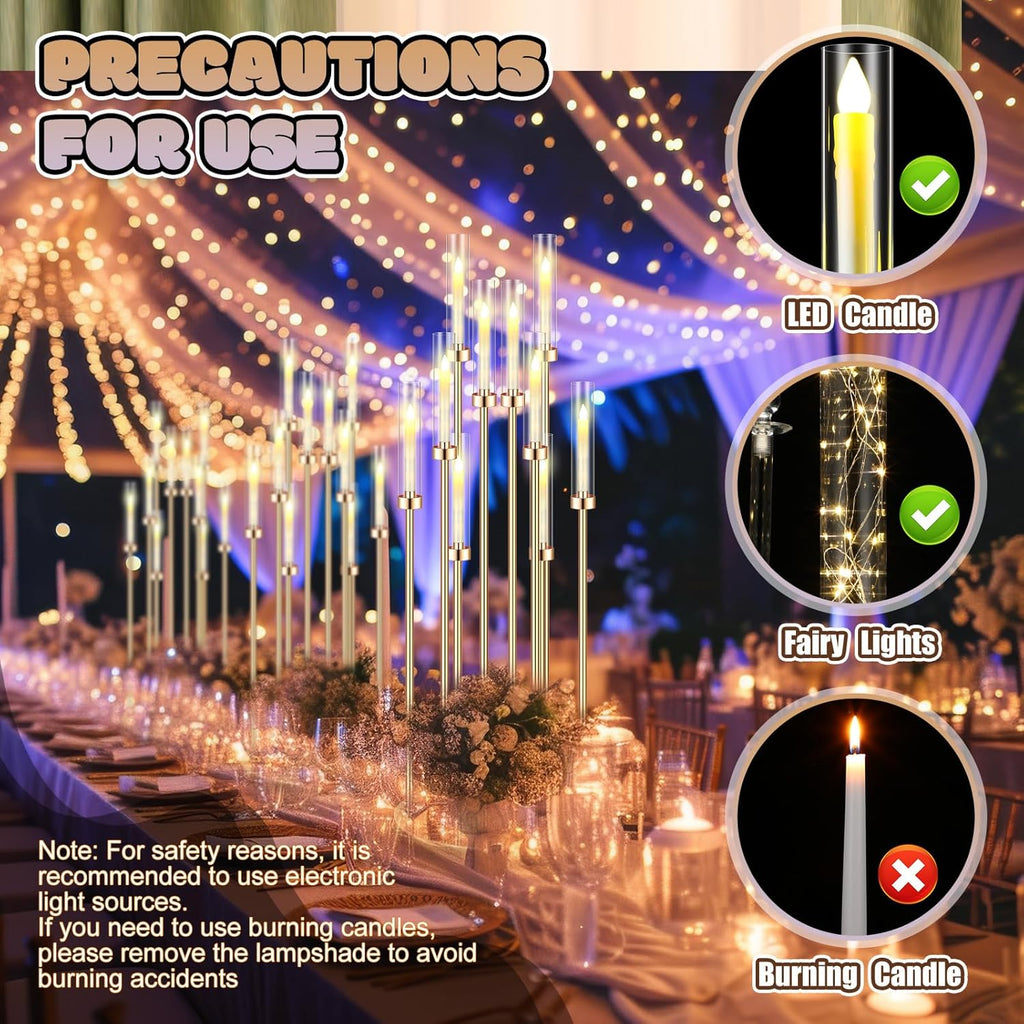 4 Pcs 10 Arm Wedding Gold Candelabra Floor Centerpieces with 40 LED Candle 46.5'' Tall Candlestick Metal Holder with