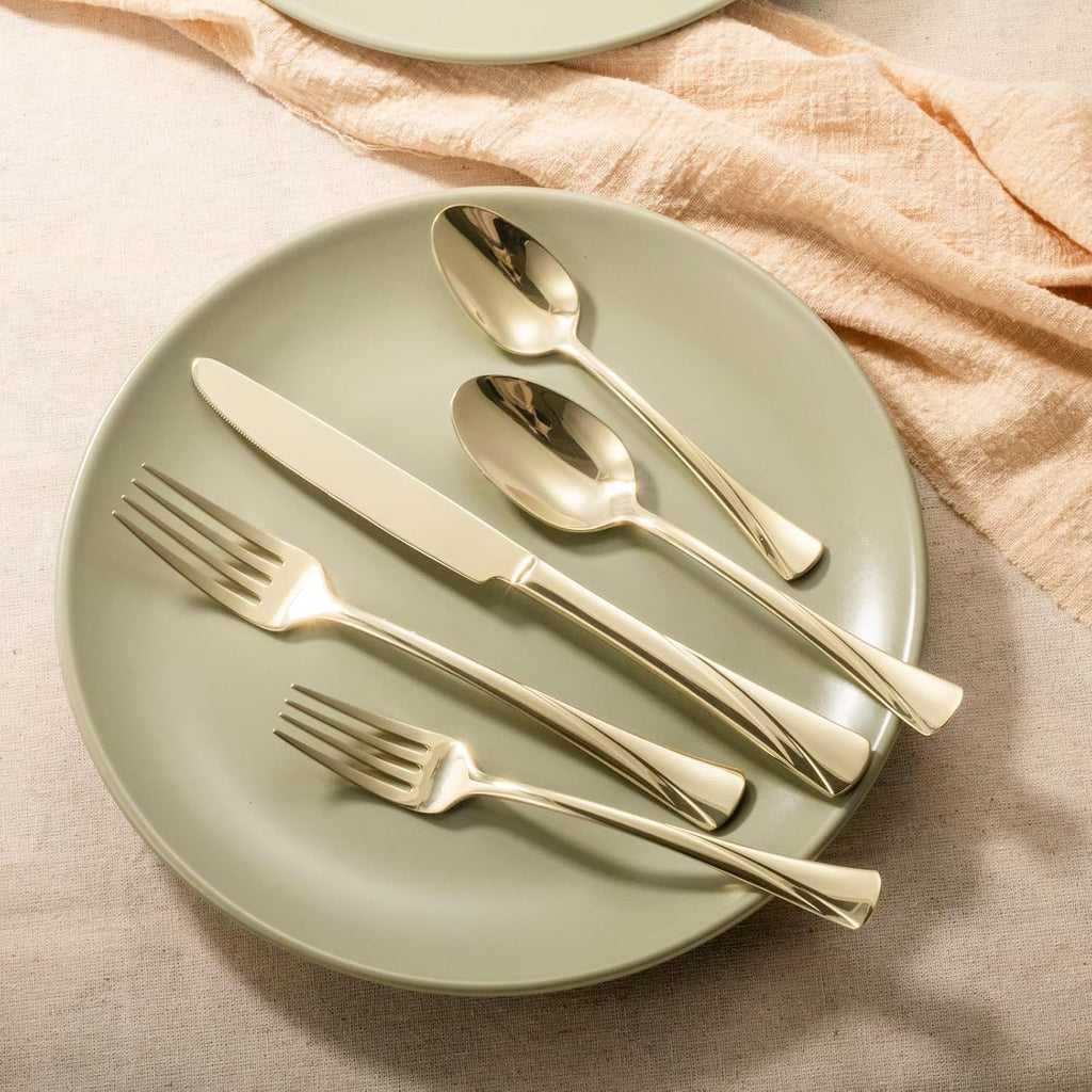 Alice Champagne Gold Mirror 40-Piece Silverware Set Stainless Steel Flatware Set,Service for 8