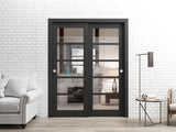 Slab Barn Door Panel | Quadro 4522 Matte Black with Clear Glass | Sturdy Finished Doors | Pocket Clo