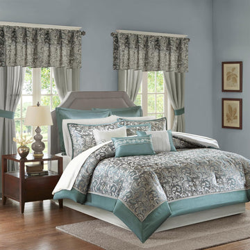 24 Piece Faux Silk Paisley Comforter Set with Matching Curtains, Down Alternative Hypoallergenic