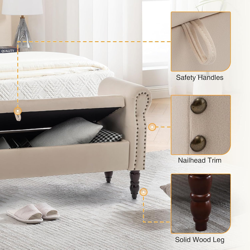 67" End of Bed Storage Bench King Size, Storage Bench , Velvet Bed Bench with Storage Upholstered Tufted Storage