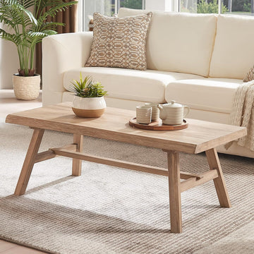 43" Farmhouse Solid Wood Coffee Table, Rustic Rectangular Center Table, Natural