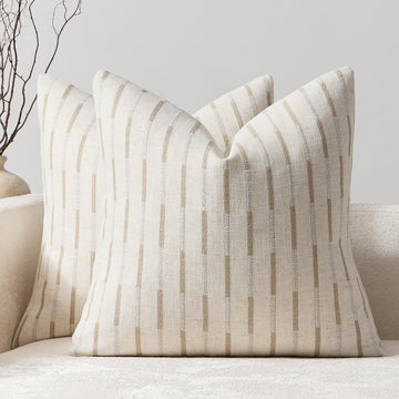 Set of 2 Throw Pillow Covers 20x20 Linen Decorative Couch Pillow Cases Neutral Beige Farmhouse Textured Square Accent