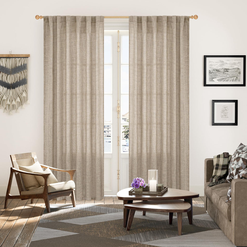 Oatmeal Linen Farmhouse Curtains 84 Inches Long