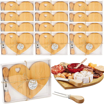 12 Set Bridal Baby Shower Favor Heart Cheese Board with Knife, Wood Mini Charcuterie Board Thank You Gift Box for