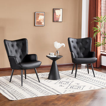PU Leather Accent Chair, Upholstered Reading Chair with High Backrest, Tufted-Button Wingback Armchair, Dressing