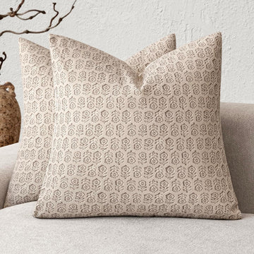 Set of 2 Decorative Neutral Floral Print Throw Pillow Covers Vintage Accent Farmhouse Cushion Covers Boho Home