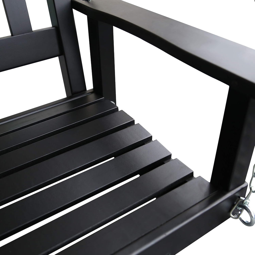 Outdoor Patio Hanging Wooden Porch Swing 4FT with Chains, 2-Person Heavy Duty Swing Bench for Garden and Backyard
