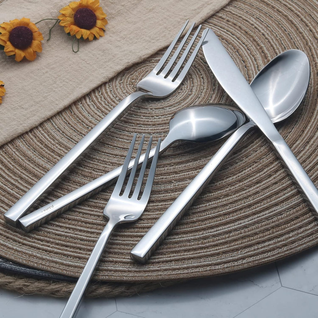 Cube 40-Piece Forged Stainless Steel Flatware Set Cutlery Set, Silverware Set Service for 8, Mirror Finish