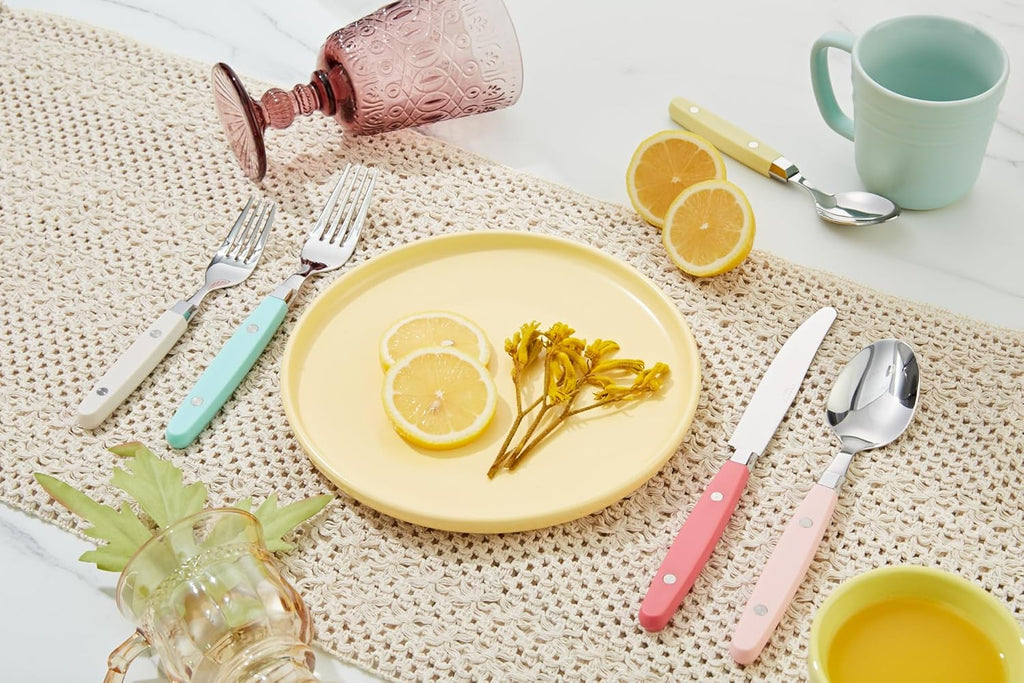 Silverware Set, Retro/Rivet Colorful Stainless Steel Tableware Kitchen Flatware Set Utensils, Includes Dinner Knives