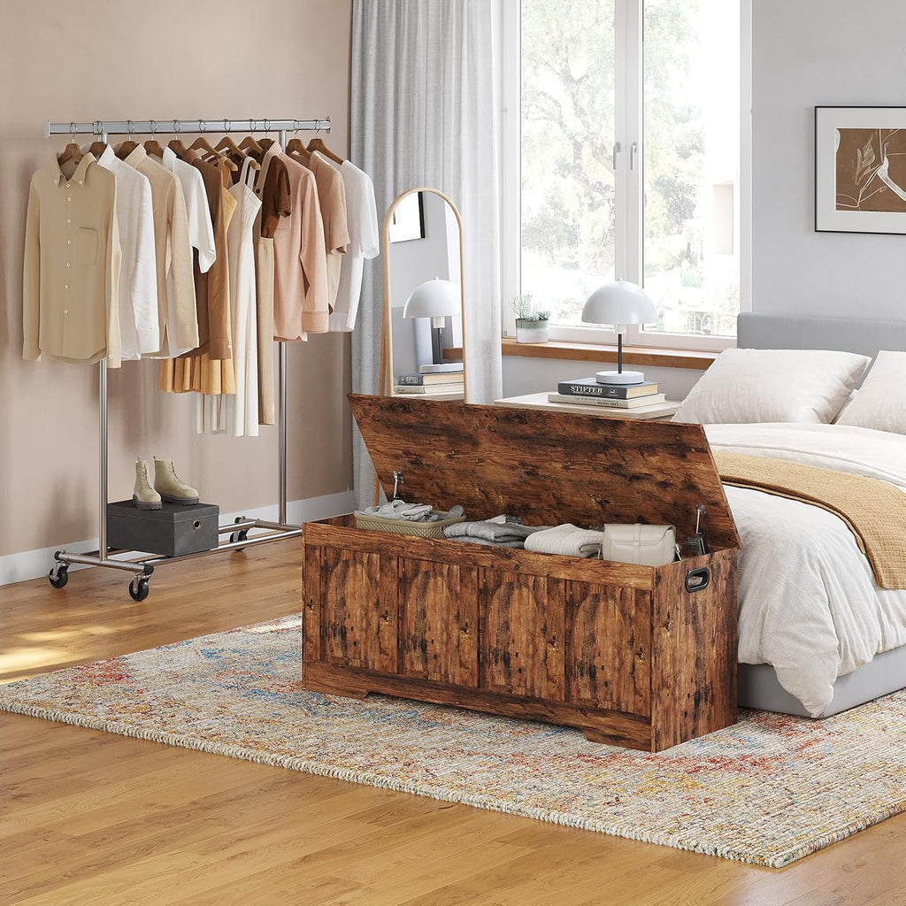 Storage Chest, Wooden Toy Box with Lid, 2 Soft-Close Hinges 47.2" | Entryway Shoe Bench, Finger-safe Flip-Top, Easy