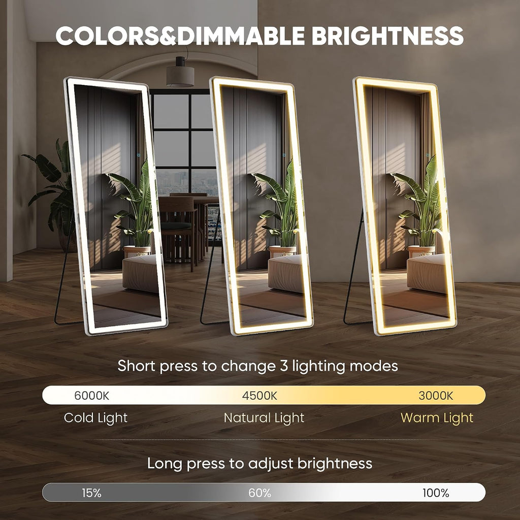 LED Rectangular Full Length Mirror with Light, 71" L x 26" W Full Body Standing Mirror with Shatterproof