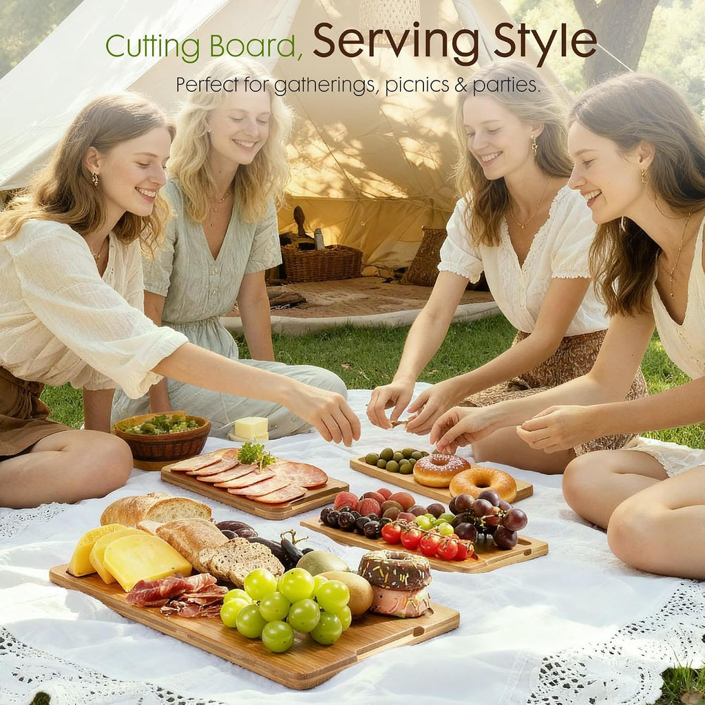 Deep-Carbonized Bamboo Cutting Boards with Wood Storage Stand, Reversible Charcuterie & Chopping Boards with Juice