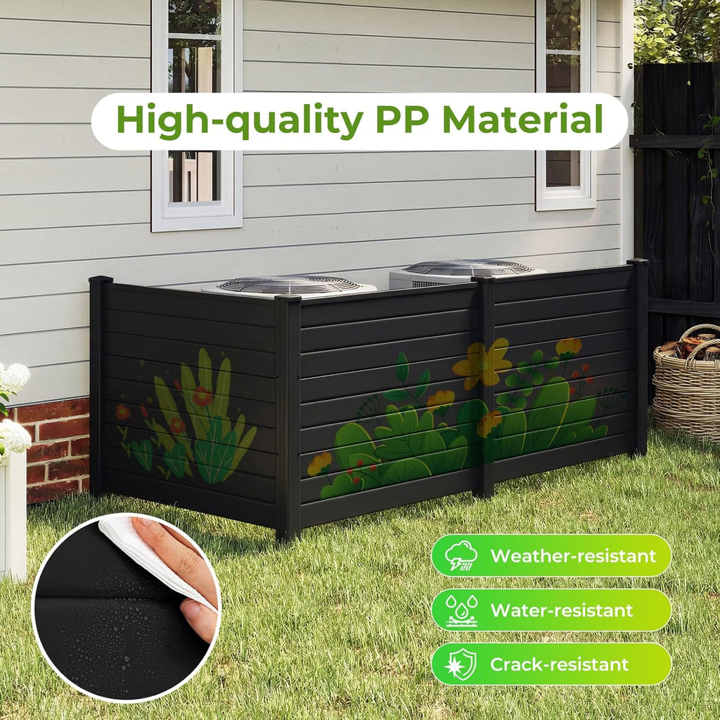 No-Dig Air Conditioner Fence, 3-Panel Outdoor Privacy Screen with Metal Stakes, Weather-Resistant AC Unit & Trash Bin