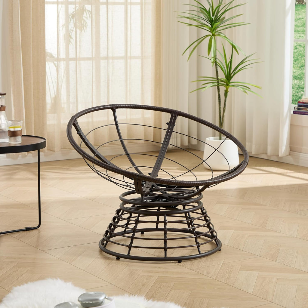 Oversized Cloud Papasan Chair with 360° Swivel Base, Ergonomic Rattan Lounge Chair with Thick Corduroy Cushion