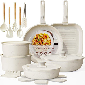 23 Pcs Pots and Pans Set Non Stick, Ceramic Cookware Set Detachable Handle, RV Kitchen Cooking Set Removable Handles