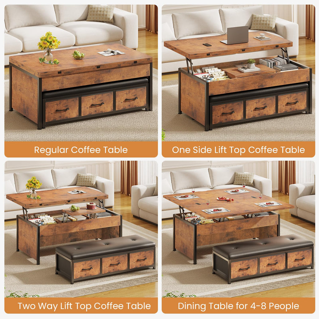 Lift Top Coffee Table Set, 43'' Multi-Function Coffee Table with Storage Drawers and Hidden Compartment, Center Table