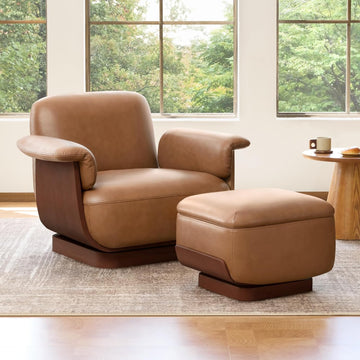 Modern Swivel Lounge Chair — Saddle Genuine Leather