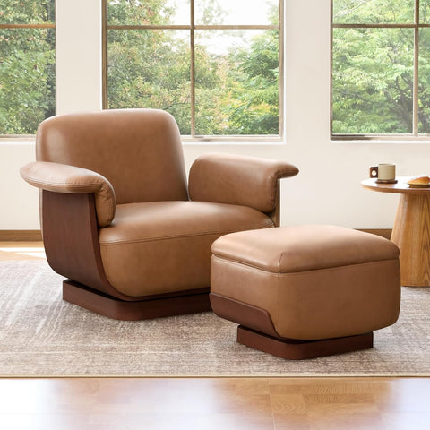 Modern Swivel Lounge Chair — Saddle Genuine Leather