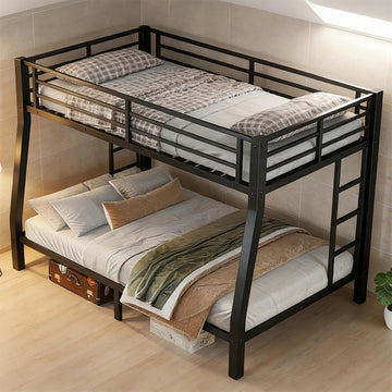Metal Full XL Over Queen Bunk Bed with High Guardrail & Under-Bed Storage