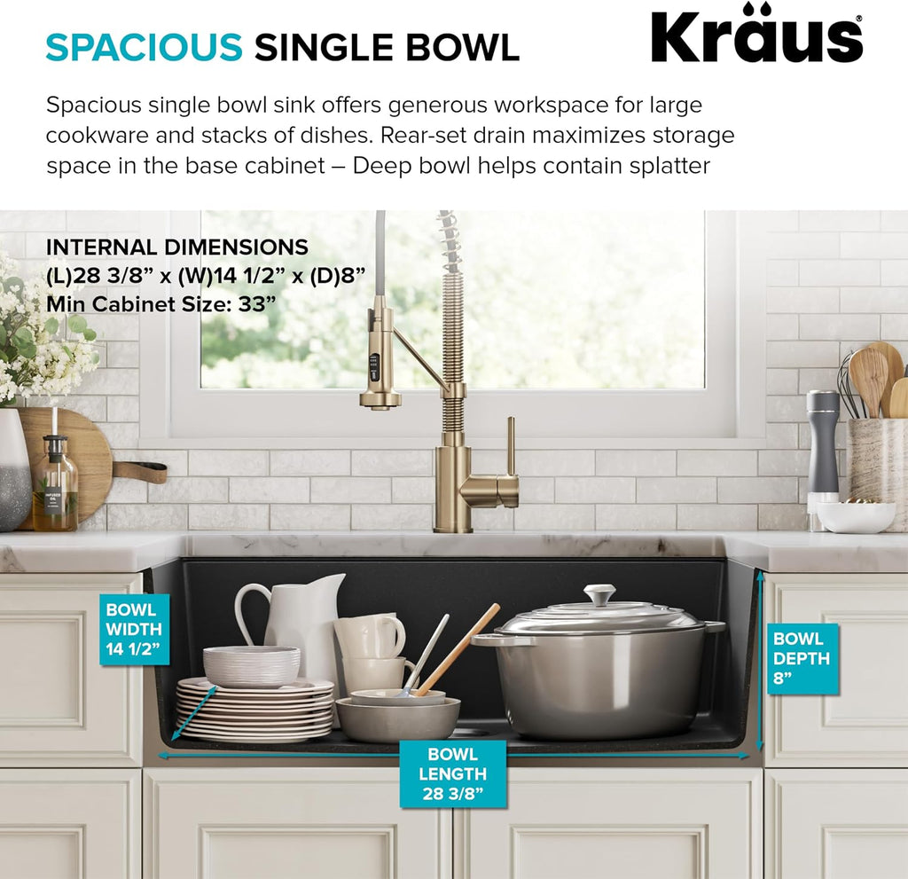Black Onyx 31 in Undermount Granite Kitchen Sink KGU-413B