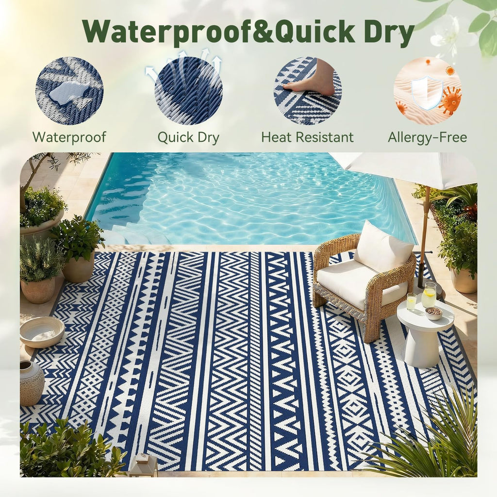 Outdoor Rug 8x10 Waterproof Outdoor Patio Rug Mat Reverisble Plastic Straw Outdoor Rug for RV Campin