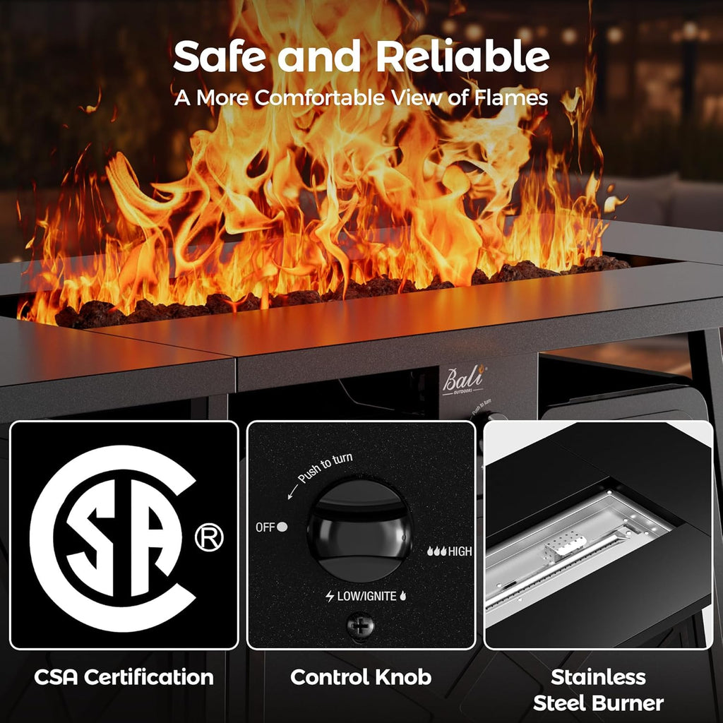 Large Propane Fire Pit Table - Outdoor Patio Firepits for Outside - Black
