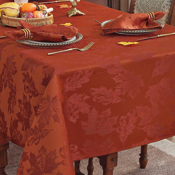 Rust Tablecloth Rectangular, Spillproof & Wrinkle Resistant Table Cloth, Elegant Jacquard Damask Tab