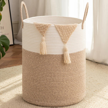 60L Nursery Hamper Laundry Basket Laundry Hamper Brown/White