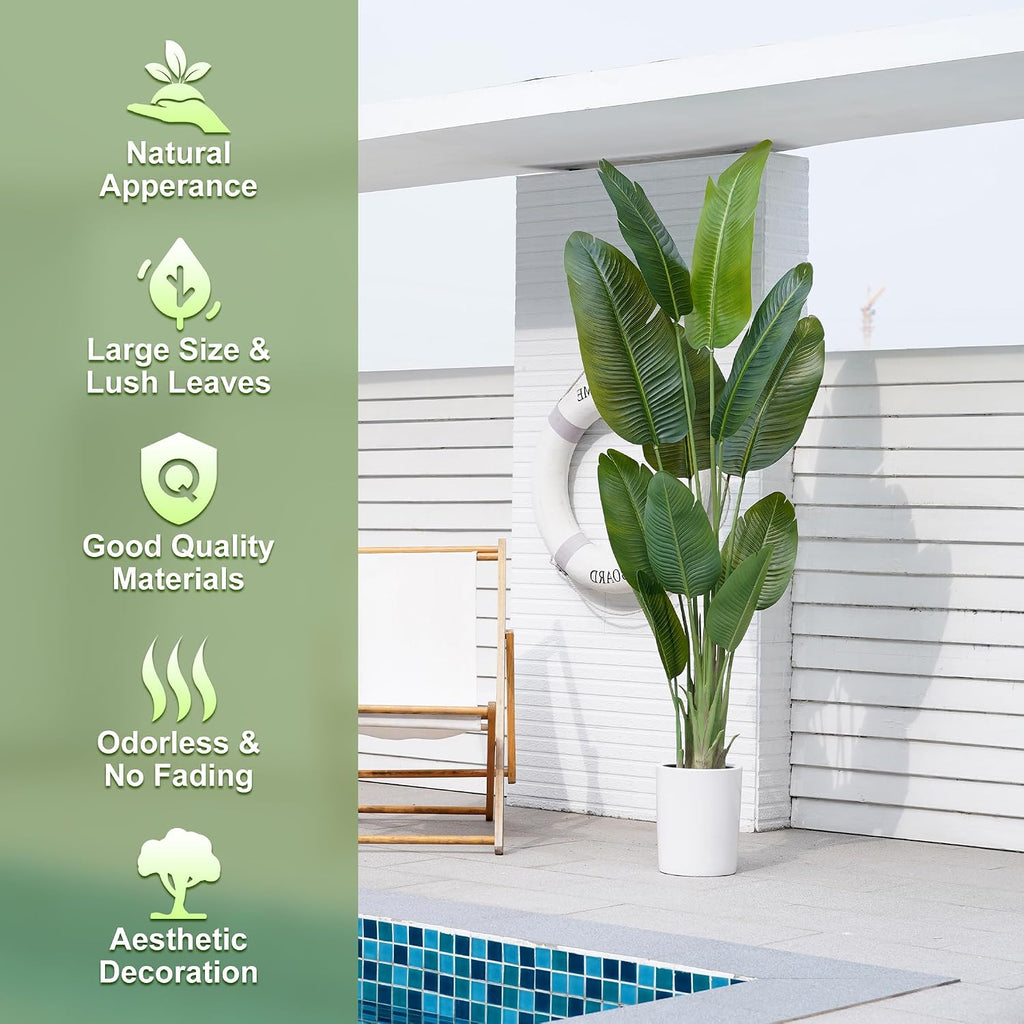 Large Artificial Trees 7.2Ft Silk Bird of Paradise Big Tall Fake Plants Faux Green Silk Floor Potted Plants Living