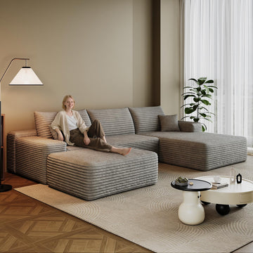 107.7" Boneless Sectional Couch Modern Modular U - Shape Corduroy Upholstered Sofa - Deep Seat with Chaise and