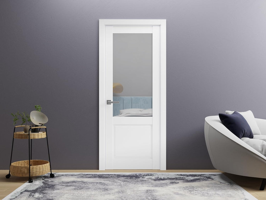 Slab Barn Door Panel 36 x 80 inches | Lucia 1533 White Silk with Clear Glass | Sturdy Finished Doors