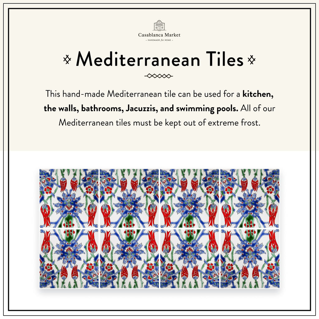 MT039 Mediterranean Ceramic Asphahan Decorative Tile, Blue
