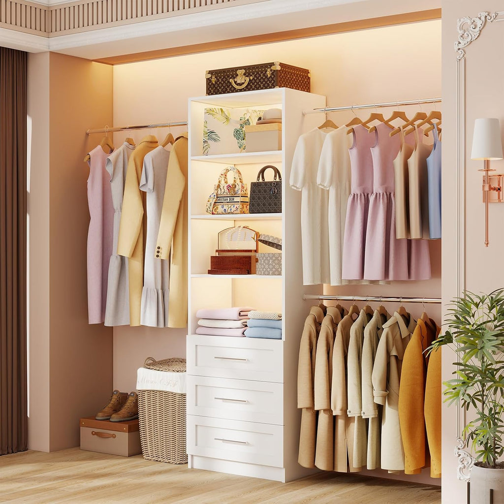 Closet System, 5FT-9FT Closet Organizer System with 4 Expandable Hanging Rods and Moveable Shelves, 115" Walk in