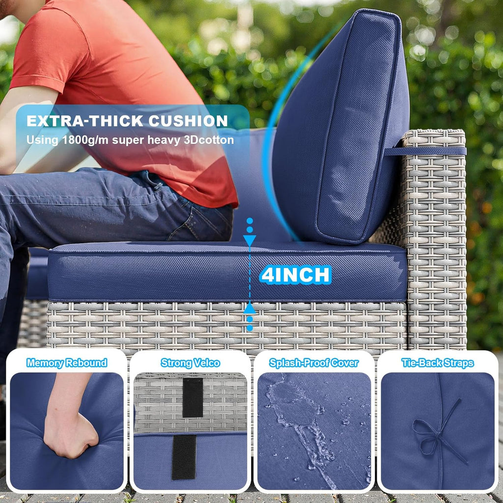 Outdoor PE Wicker Rattan Modular Patio Sectional Sofa Set | 7-Piece: 6 Modular Seats & Coffee Table with Thick