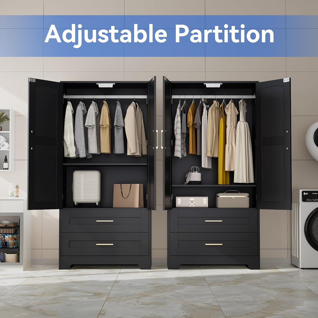 Wooden Armoire Wardrobe Closet, Bedroom Armoires with Door and Drawers, Freestanding Wardrobe Clothing Storage