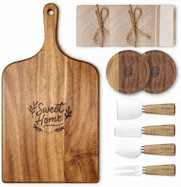 9-Piece Charcuterie Board Gift Set, Acacia Wood Cheese Board with Knives | 100% Acacia Wood, Cheese Knives &