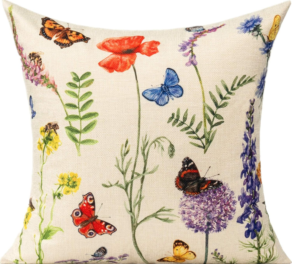 Outdoor Patio Throw Pillow Covers 18x18 Set of 4 Spring Summer Garden Flowers Farmhouse Décor Outside Furniture Bench