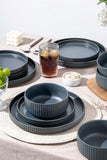 24 Piece Starry Blue Ceramic Dish Set,Plates and Bowls Set for 8,Dinnerware Sets for Hosting