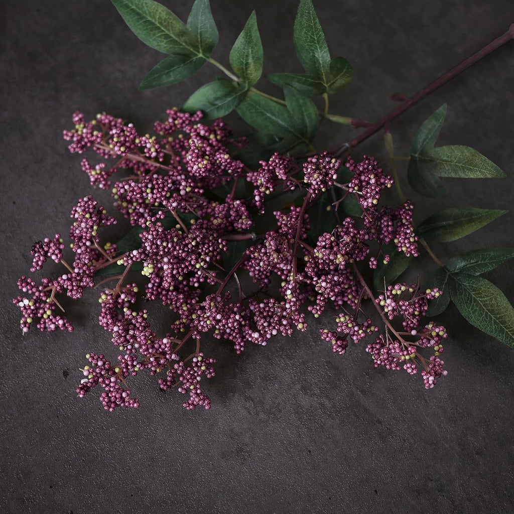 6 Pcs 17" Artificial Nandina Berry Stem, Faux Berry Spray(Dusty Plum) | DIY Bouquet, Elegant and Delicate, Realistic