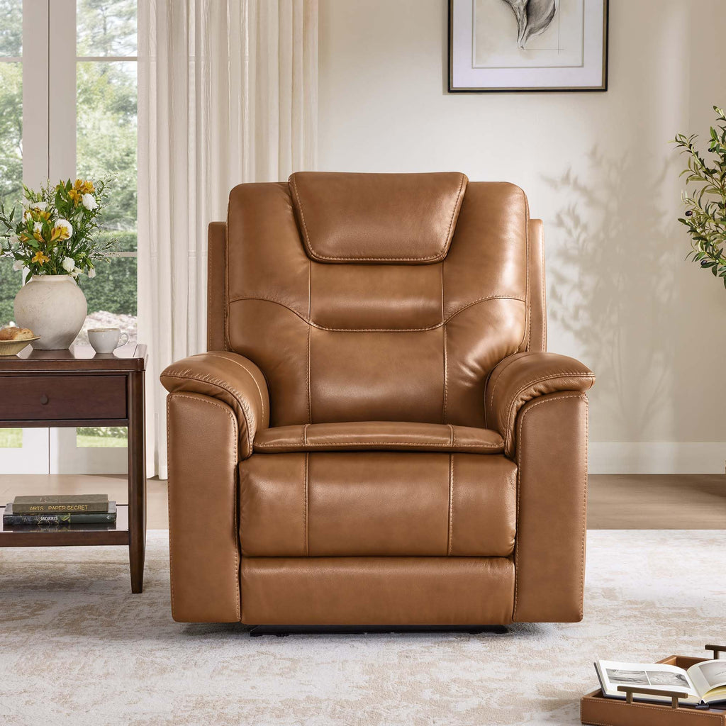 Power Recliner Chair Oversized Genuine Leather, Saddle