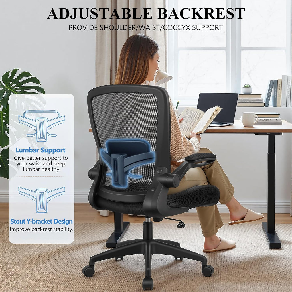 Ergonomic Desk Chair Breathable Mesh Chairs Adjustable High Back Lumbar Support Flip-up Armrests, Executive Rolling