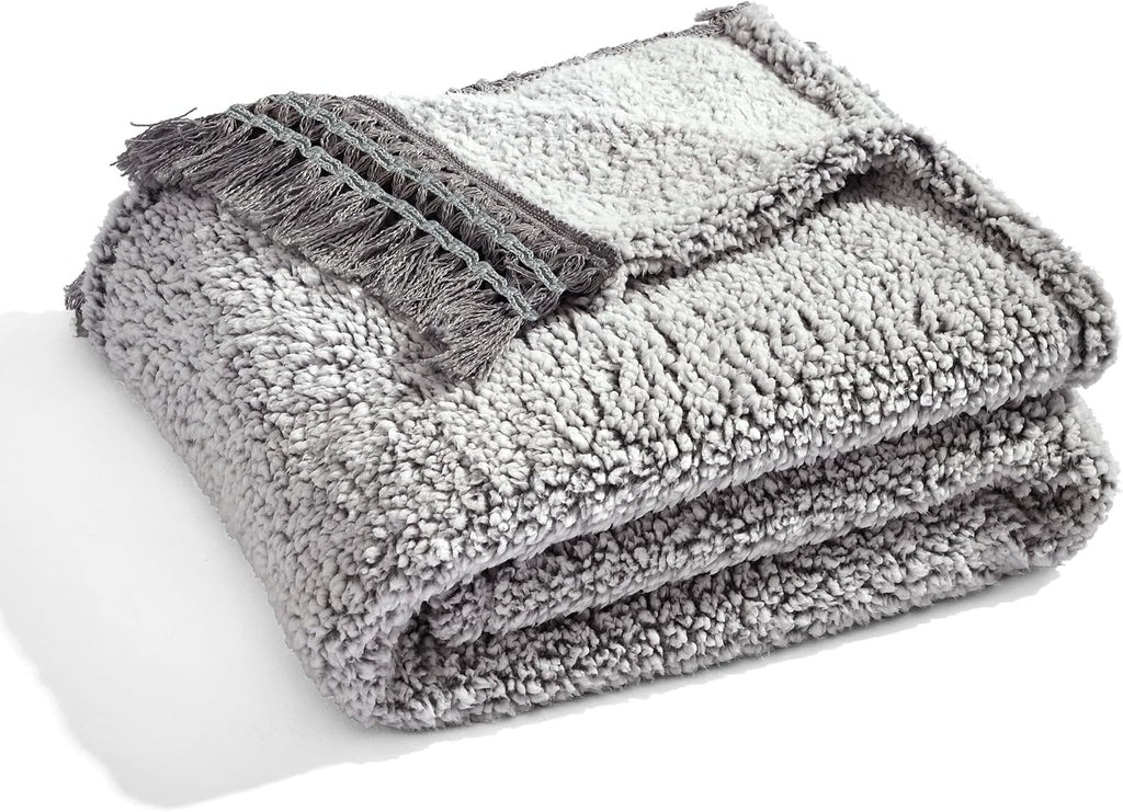 Tassel Fringe Throw Blanket, 60" x 50", Gray