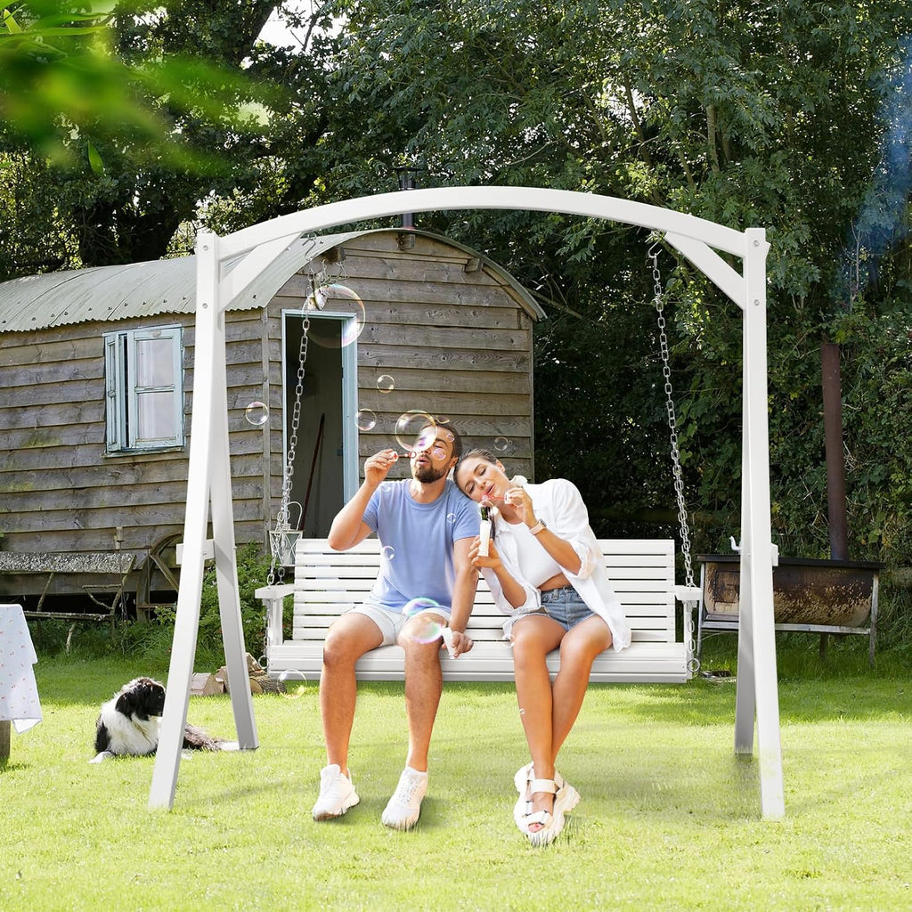 2026 Upgraded 5 FT Wooden Porch Swing, 880 LBS Heavy Duty, White | 2026 Upgraded Design; Heavy-Duty Wooden Swing;