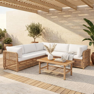 Patio Furniture Set 6-Seater Large Outdoor Sectional Modular L-Shaped Outdoor Furniture with Thick Cushion All