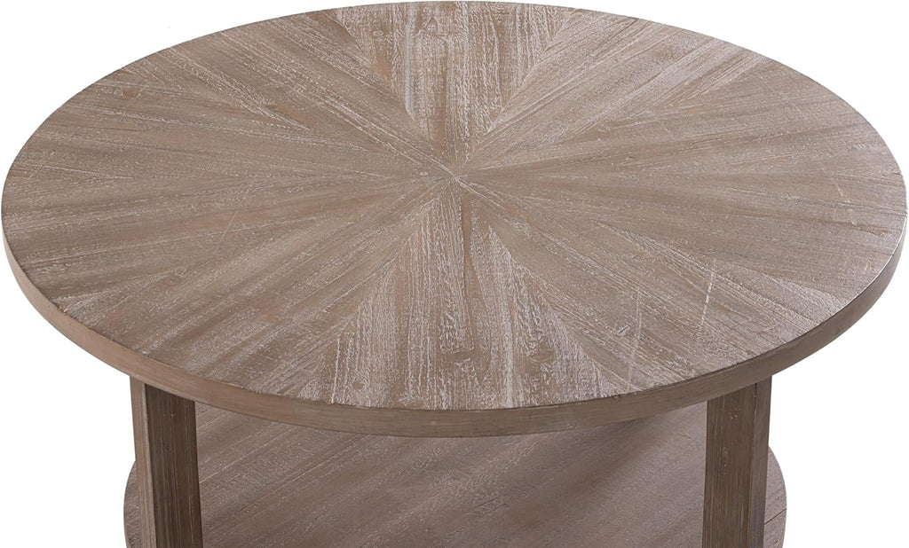 Round Wood Coffee Tables with Storage, Rustic Farmhouse Coffee Table with Distressed Wood Top, Large Circle Table