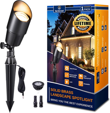 Landscape Spotlights Low Voltage - Brass Outdoor Uplight LED 12V, Wired Spot Lights IP65 Waterproof, Black for