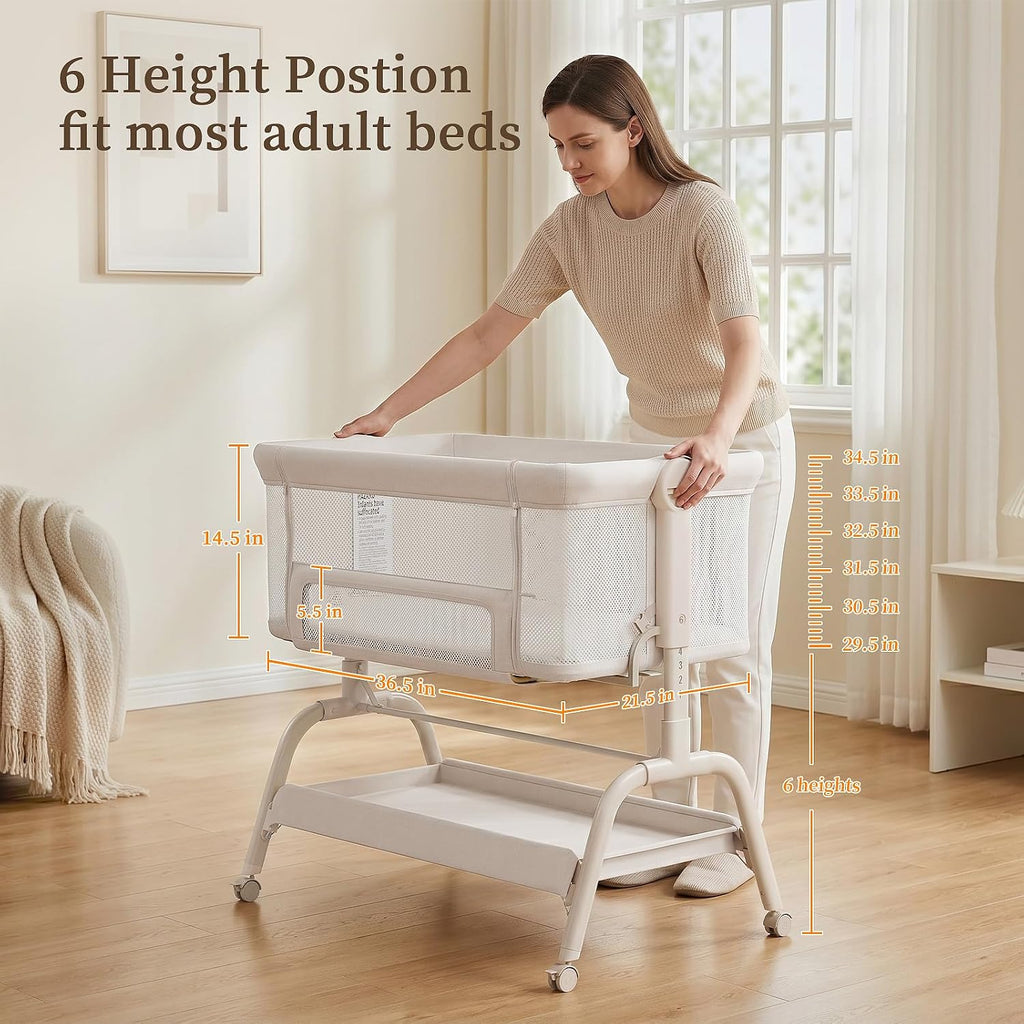 Bassinet Bedside Crib, Stable & Safe, Anti-Reflux for Newborn | Bedside Sleeper with Mattress & Sheet, 6 Adjustable