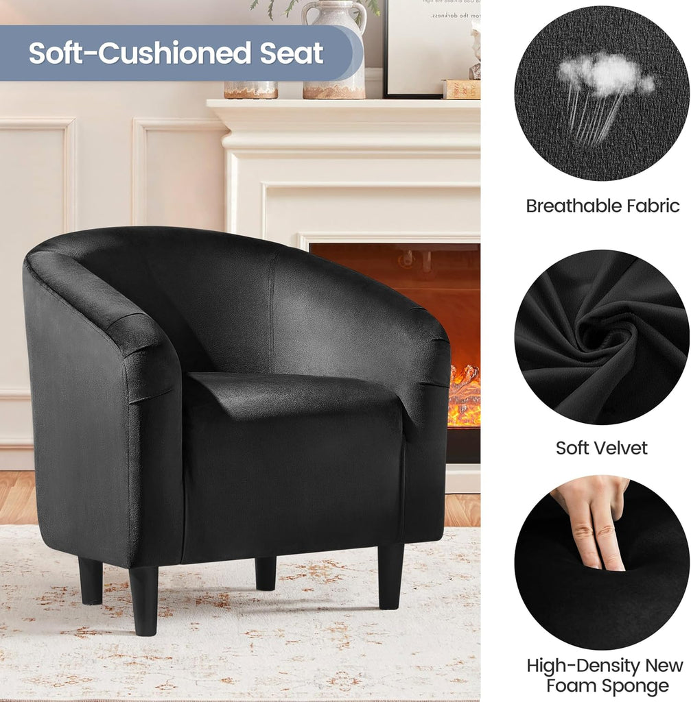 Black Accent Chairs Set of 2, Cozy Velvet Barrel Chair, Modern Club Chair with Soft Padde, Vanity Chair